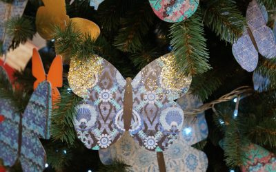 Handmade butterfly ornaments adorn a Christmas Tree, Gentle Touch dental practice